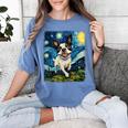 Boston Terrier Dog Starry Night Painting Women's Comfort Colors T-Shirt Blue Jean