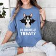 Boston Terrier Halloween Shirt Did Someone Say Treat Women's Comfort Colors T-Shirt Blue Jean