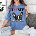 Boston Terrier I Heart My Dog Dog Lover Women's Comfort Colors T-Shirt Blue Jean