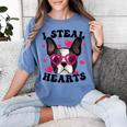 Boston Terrier Heart Glasses Girls Bostie Valentines Day Women's Comfort Colors T-Shirt Blue Jean