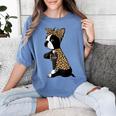 Boston Terrier Lover I Love Mom Tattoo Leopard Women's Comfort Colors T-Shirt Blue Jean