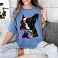 Boston Terrier Lovers Colorful Pop Art Boston Terrier Women's Comfort Colors T-Shirt Blue Jean