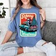 Boston Terrier Merry Christmas Tree Truck Santa Dog X-Mas Women's Comfort Colors T-Shirt Blue Jean
