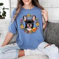 Boston Terrier Mom Floral Bostie Dog Lover Flowers Cute Women's Comfort Colors T-Shirt Blue Jean