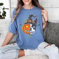 Boston Terrier Pumpkin Jack O Lantern Halloween Women's Comfort Colors T-Shirt Blue Jean