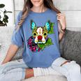 Boston Terrier In Red Day Of The Dead Sugar Skull Dog Women's Comfort Colors T-Shirt Blue Jean