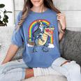 Boston Terrier Riding Dinosaur T-Rex Boys Kids Rainbow Women's Comfort Colors T-Shirt Blue Jean