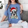 Boston Terrier Santa Christmas Tree Lights Xmas Boys Men Dog Women's Comfort Colors T-Shirt Blue Jean