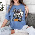 Boston Terrier Skeleton Mummy Witch Halloween Women's Comfort Colors T-Shirt Blue Jean
