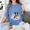 Boston Terrier In The Snow Merry Christmas Winter Women's Comfort Colors T-Shirt Blue Jean