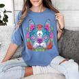 Boston Terrier Sugar Skull Dog Day Of The Dead Women's Comfort Colors T-Shirt Blue Jean