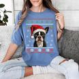 Boston Terrier Ugly Christmas Sweater Xmas For Adults Kids Women's Comfort Colors T-Shirt Blue Jean