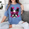 Boston Terrier Valentines Day Shirt Heart Dog Lover Women's Comfort Colors T-Shirt Blue Jean