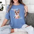 Brown Boston Terrier With Flowers And Feathers Women's Comfort Colors T-Shirt Blue Jean