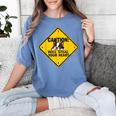 Caution Sign Boston Terrier Dog Bostie Puppy Women's Comfort Colors T-Shirt Blue Jean