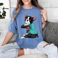 Father's Day Gift Dog Dad Boston Terrier i Love Dad Tattoo Women's Comfort Colors T-Shirt Blue Jean