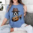 Guitar Shirt Boston Terrier Dog Playing Acoustic Guitar Women's Comfort Colors T-Shirt Blue Jean