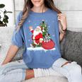 Santa Ugly Christmas Tree Lights Boston Terrier Dog Lover Women's Comfort Colors T-Shirt Blue Jean