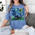 Scottish Terrier Starry Night Scotty Dog Art By Aja Women's Comfort Colors T-Shirt Blue Jean