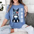 USA Flag Boston Terrier Best Dog Mom Ever 2025 Women's Comfort Colors T-Shirt Blue Jean