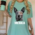 4th July Blue Heeler Dog Merica Patriotic USA Flag Cute Women's Comfort Colors T-Shirt Chalky Mint