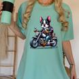 Biker Boston Terrier Dog Riding Motorbike Women's Comfort Colors T-Shirt Chalky Mint