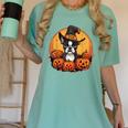 Boston Terrier Bostie Dog Breed Pet Halloween Pumpkins Women's Comfort Colors T-Shirt Chalky Mint