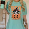 Boston Terrier Costume On Pumpkin Halloween Boston Terrier Women's Comfort Colors T-Shirt Chalky Mint