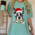 Boston Terrier Dog Santa Christmas Tree Lights Xmas Women's Comfort Colors T-Shirt Chalky Mint