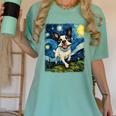 Boston Terrier Dog Starry Night Painting Women's Comfort Colors T-Shirt Chalky Mint