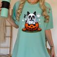 Boston Terrier Ghost Boo Halloween Kids Women's Comfort Colors T-Shirt Chalky Mint