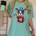 Boston Terrier Puppy Dog Holds His American Flag 4th Of July Women's Comfort Colors T-Shirt Chalky Mint