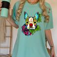 Boston Terrier In Red Day Of The Dead Sugar Skull Dog Women's Comfort Colors T-Shirt Chalky Mint