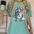 Boston Terrier Riding Dinosaur T-Rex Boys Kids Rainbow Women's Comfort Colors T-Shirt Chalky Mint