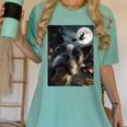 Boston Terrier Selfie Full Moon Flying Witch Halloween Dog Women's Comfort Colors T-Shirt Chalky Mint