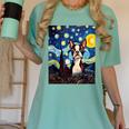 Boston Terrier Starry Night Van Gogh Art Women's Comfort Colors T-Shirt Chalky Mint