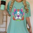 Boston Terrier Sugar Skull Dog Day Of The Dead Women's Comfort Colors T-Shirt Chalky Mint