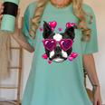Boston Terrier Valentines Day Shirt Heart Dog Lover Women's Comfort Colors T-Shirt Chalky Mint