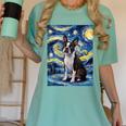 Boston Terrier Van Gogh Starry Night Women's Comfort Colors T-Shirt Chalky Mint