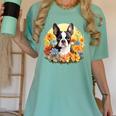 Cute Boston Terrier Spring Flower Garden Colorful Puppy Dog Women's Comfort Colors T-Shirt Chalky Mint