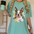 Floral Boston Terrier Women's Comfort Colors T-Shirt Chalky Mint