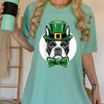 Green Boston Terrier Shamrock St Patricks Day Boston Terrier Women's Comfort Colors T-Shirt Chalky Mint
