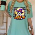 Halloween Boston Terrier Dog Breed With Jack O' Lantern Art Women's Comfort Colors T-Shirt Chalky Mint