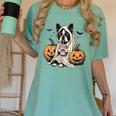 Halloween Boston Terrier Ghost Women's Comfort Colors T-Shirt Chalky Mint
