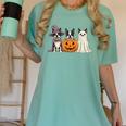 Spooky Ghost Boston Terrier Pumpkin Halloween Dog Lover Women's Comfort Colors T-Shirt Chalky Mint