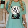 Spooky Halloween Moon Boston Terrier Boston Bull Bostie Women's Comfort Colors T-Shirt Chalky Mint