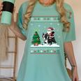 Ugly Christmas Tree Lights Xmas Santa Riding Boston Terrier Women's Comfort Colors T-Shirt Chalky Mint
