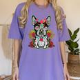Boston Terrier Dia De Los Muertos Day Of The Dead Dog Skull For Men Women Kids Women's Comfort Colors T-Shirt Violet