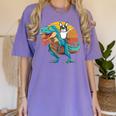 Boston Terrier Dog Riding Dinosaur T Rex Boys Women's Comfort Colors T-Shirt Violet