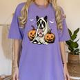 Boston Terrier Ghost Boo Halloween Costume Spooky Season Women's Comfort Colors T-Shirt Violet